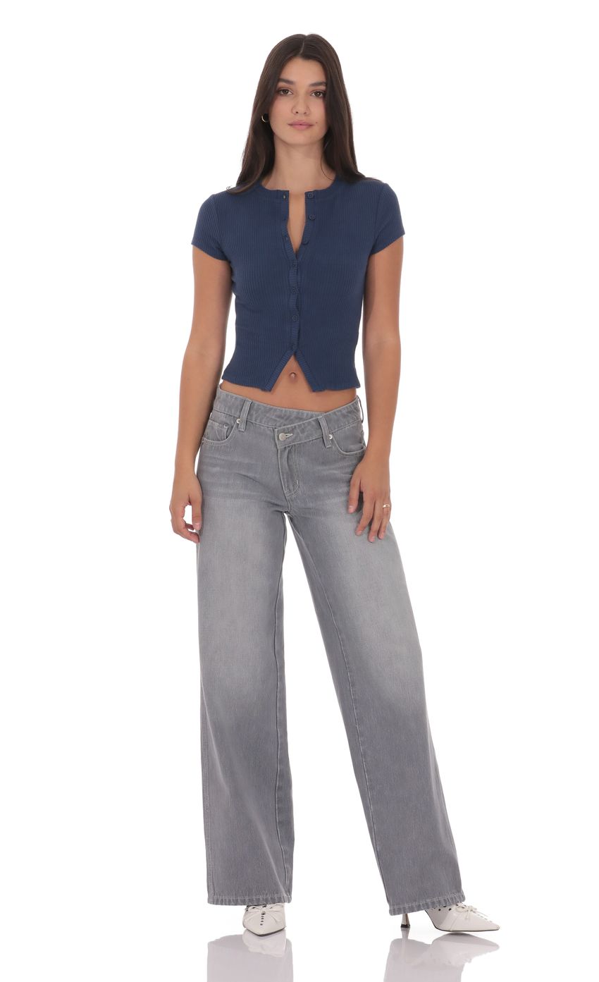 Product image for Ribbed Short Sleeve Top in Navy