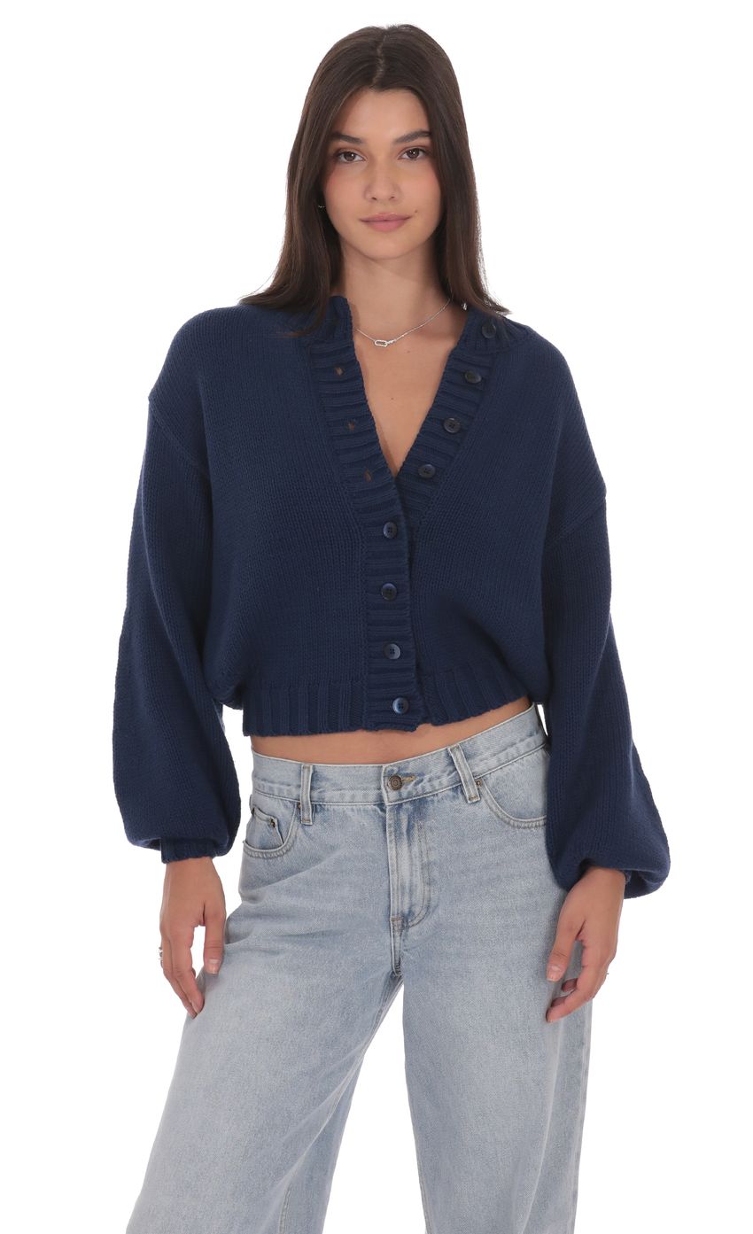 Изображение товара для Кардиган крупной вязки в синем цвете