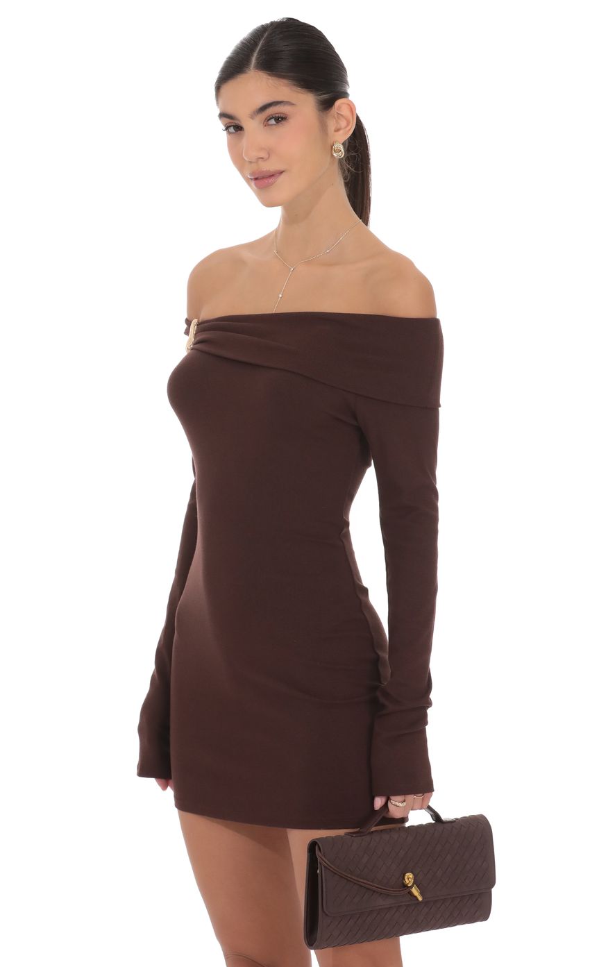 Product image for Charmed Off Shoulder Dress in Brown