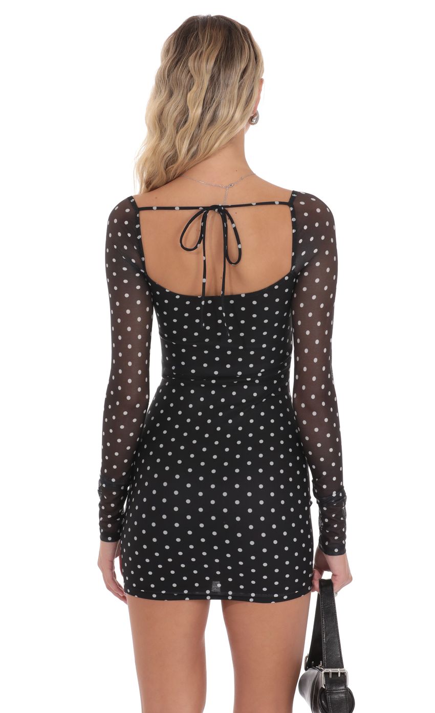 Product image for Polka Dot Long Sleeve Bodycon Dress in Black