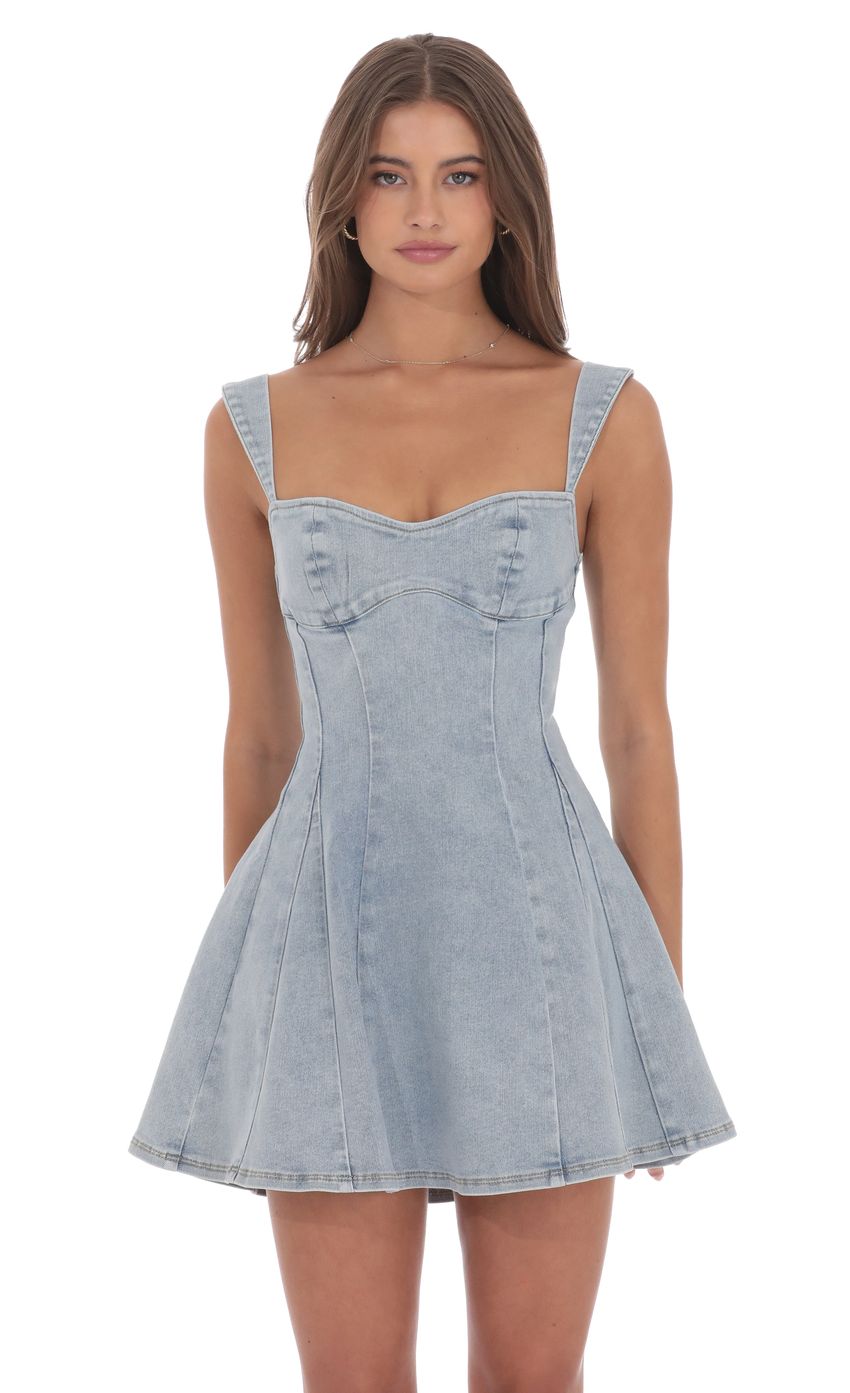 Product image for Denim Fit and Flare Dress in Washed Blue