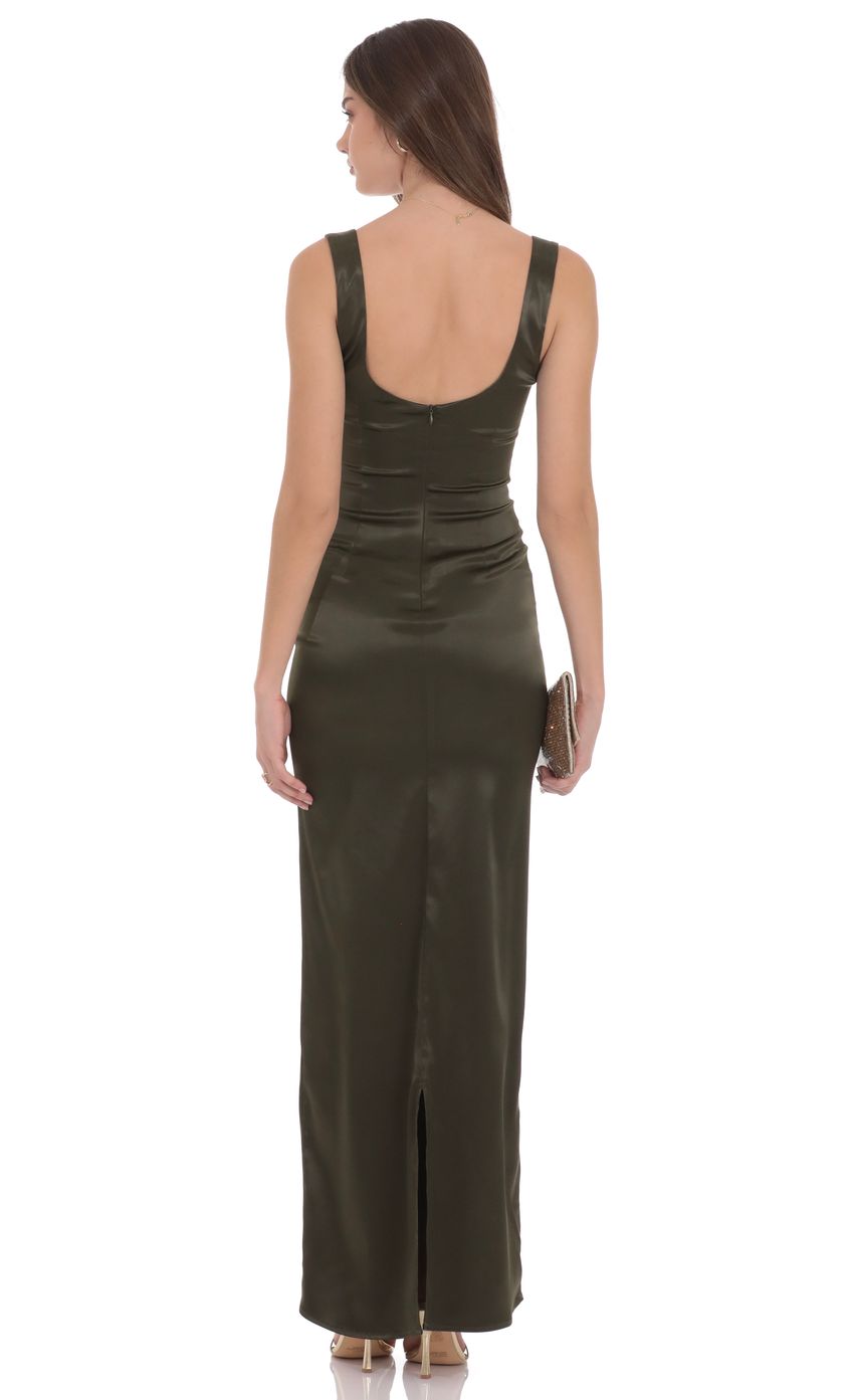 Product image for Satin Bodycon Maxi Dress in Olive Green
