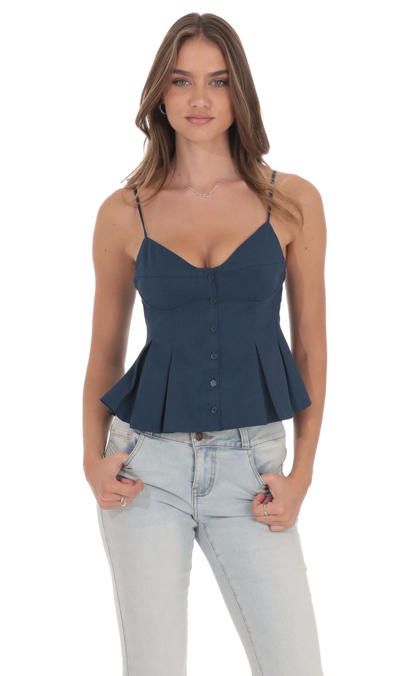 Product image for Pinstripe Pleated Flare Top in Navy