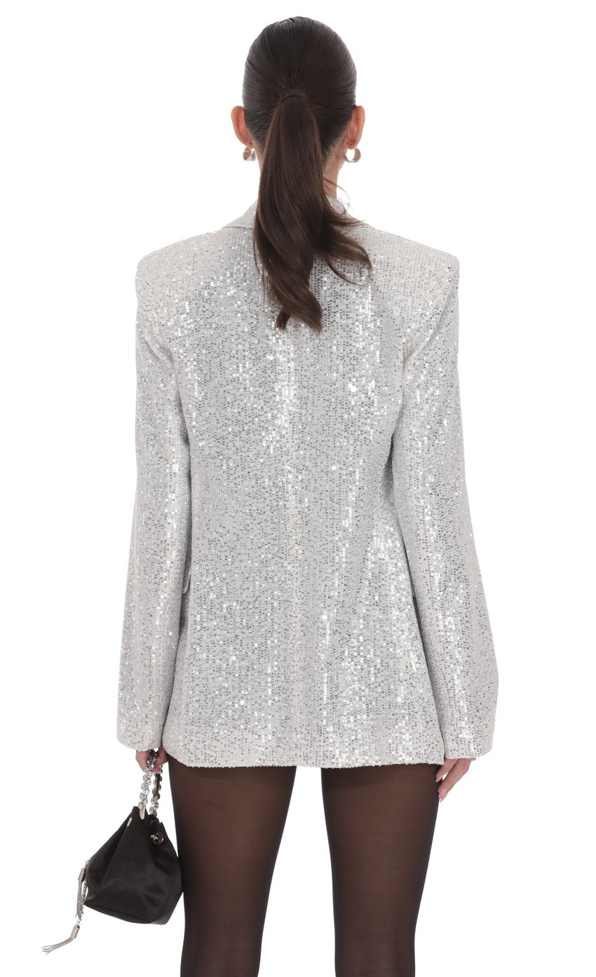Product image for Double Breasted Sequin Blazer in Silver