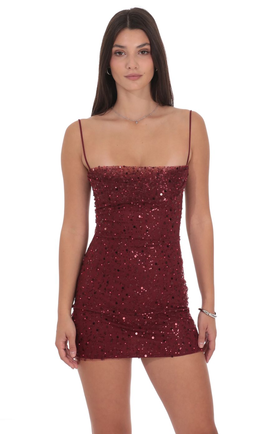 Product image for Draped Sequin Beaded Bodycon Dress in Burgundy