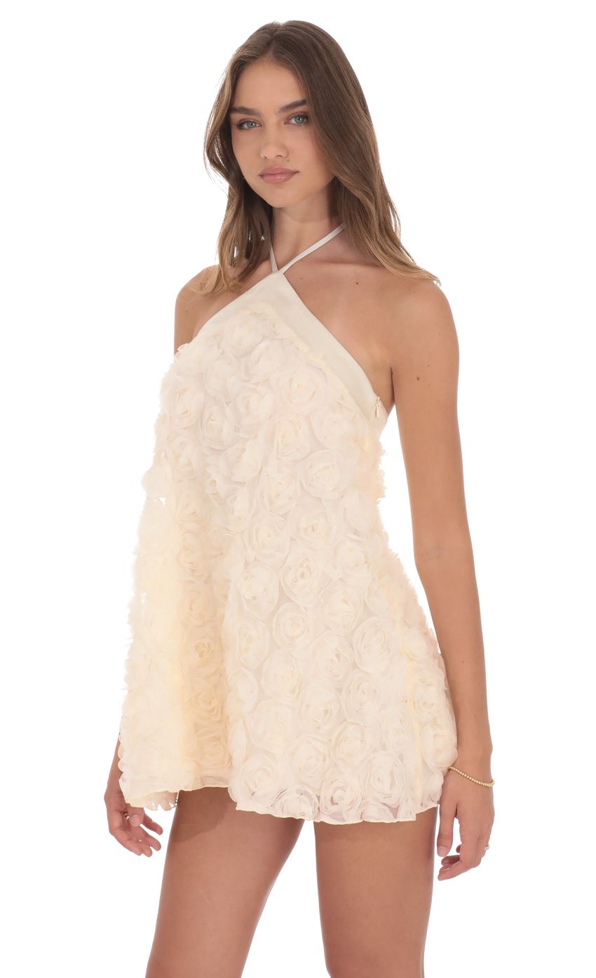 Product image for Satin Trim Floral Halter Dress in Ivory