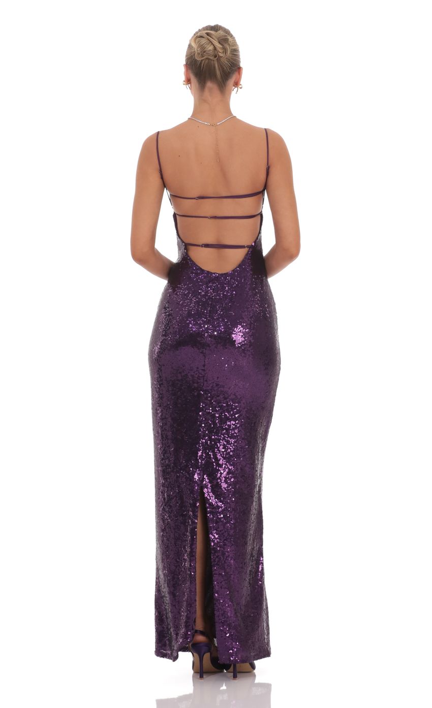Product image for Sequin Open Back Maxi Dress in Purple