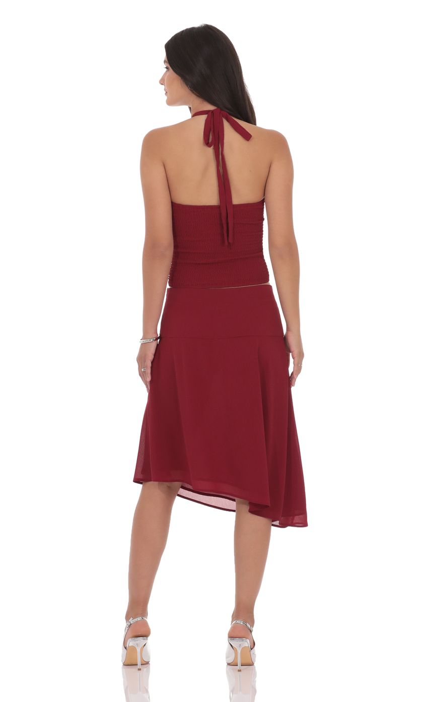 Product image for Asymmetrical Midi Skirt in Maroon