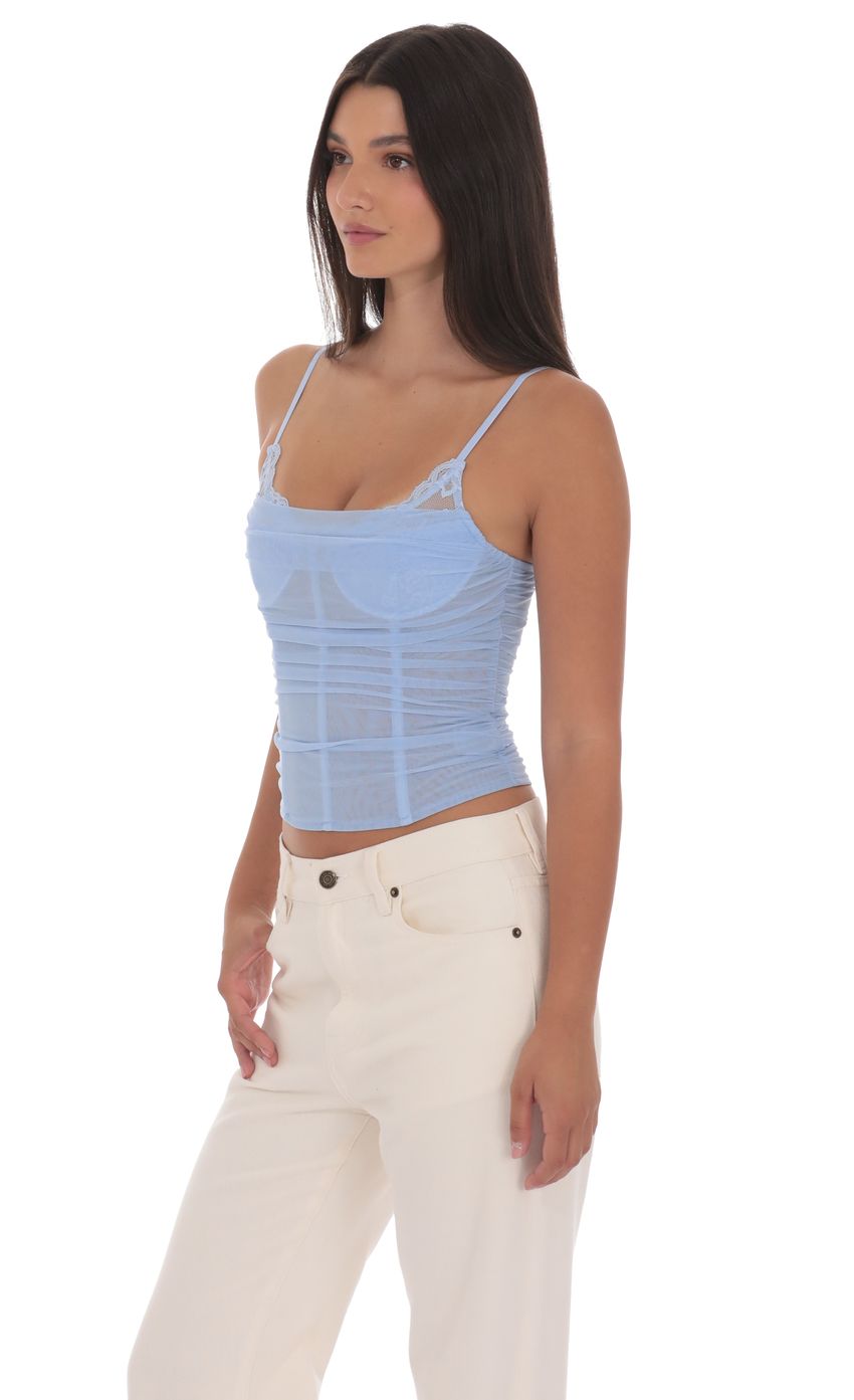Product image for Sheer Mesh Corset Top in Light Blue