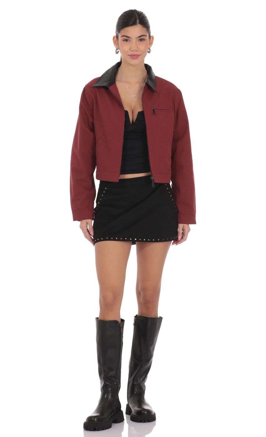 Product image for Two-Toned Collar Jacket in Burgundy