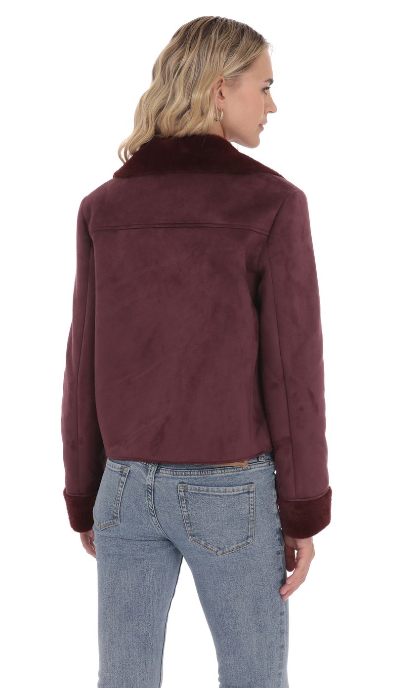 Product image for Fur Collar Suede Jacket in Purple