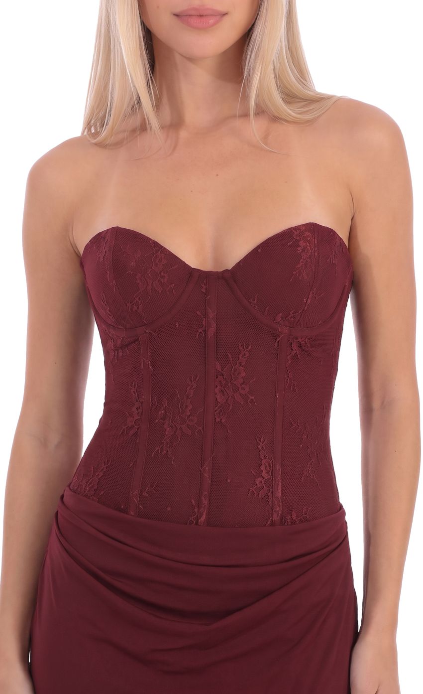 Product image for Strapless Lace Maxi Dress in Burgundy