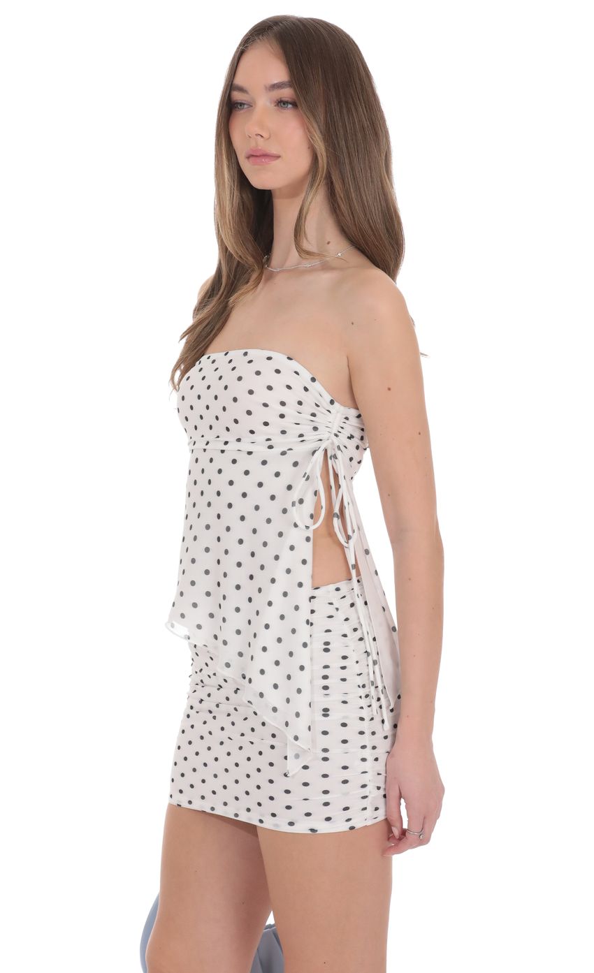 Product image for Polka Dot Mesh Strapless Two Piece Set in White
