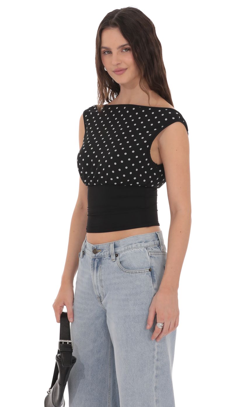Product image for Polka Dot Boat Neck Top in Black