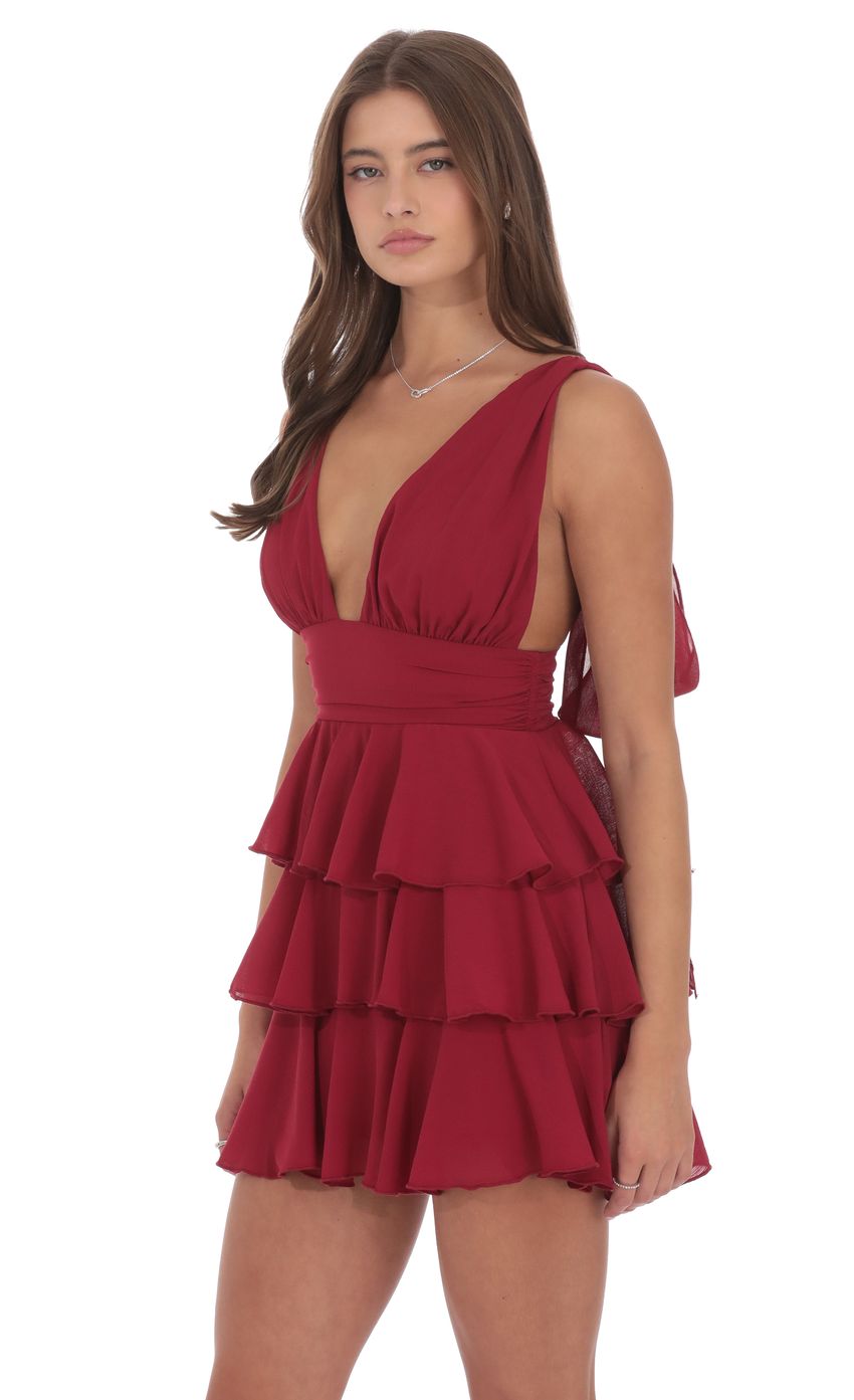 Product image for Plunge Neck Ruffle Dress in Maroon