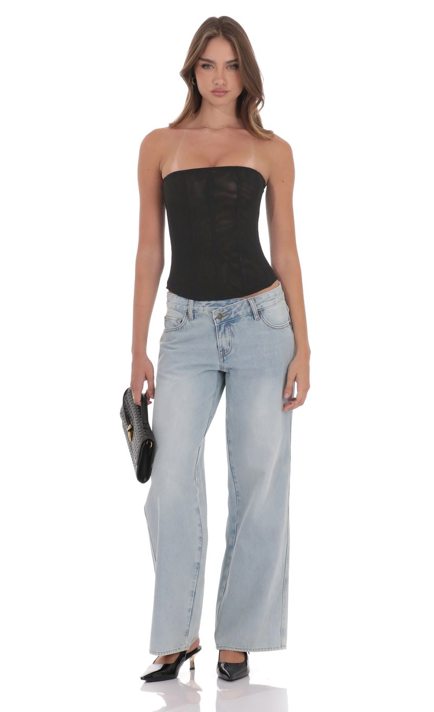 Product image for Sheer Mesh Strapless Corset Top in Black