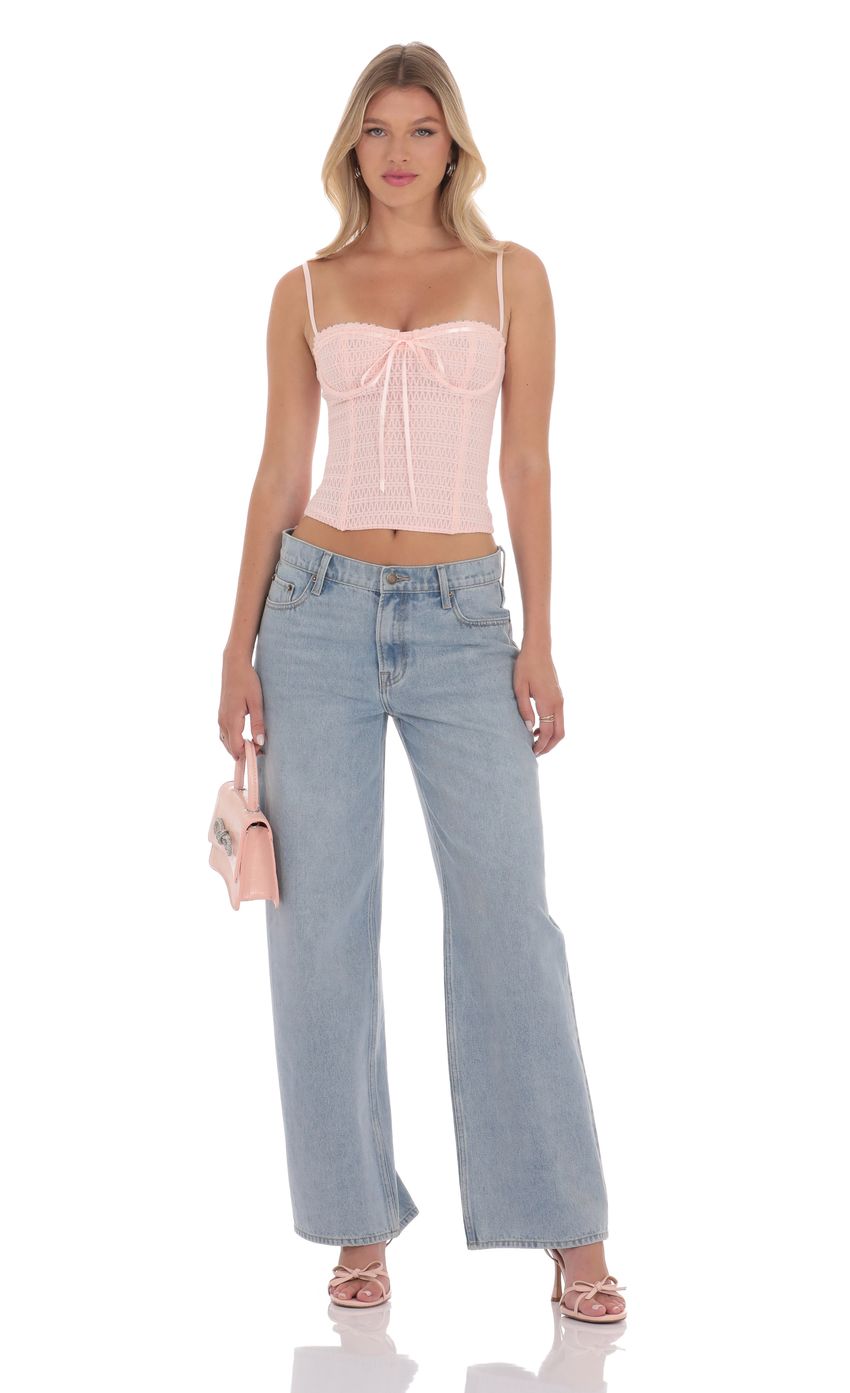 Picture Bow Mesh Bustier in Pink. Source: https://media-img.lucyinthesky.com/data/product-media/850xAUTO/64da2112-abe8-4ef3-8014-728a3db1b263.jpg