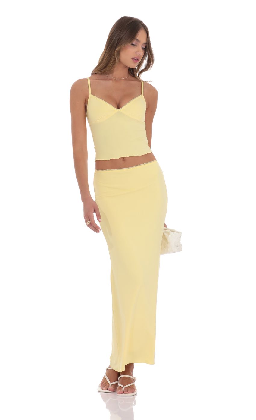 Picture Lace Trim Maxi Two Piece Set in Yellow. Source: https://media-img.lucyinthesky.com/data/product-media/850xAUTO/6557893b-113f-4075-bccf-20f90d22283a.jpg