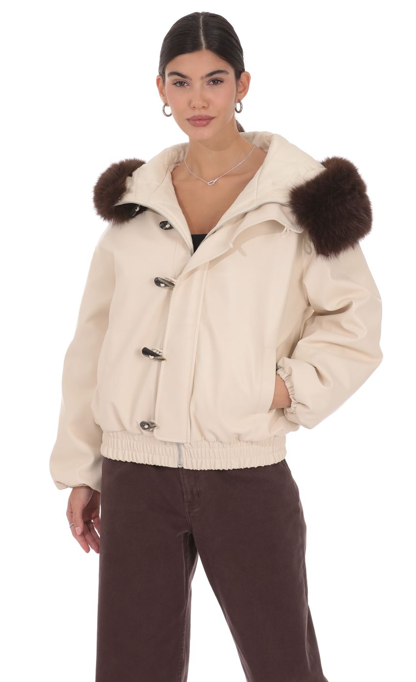 Product image for Fur Lined Hooded Jacket in Cream
