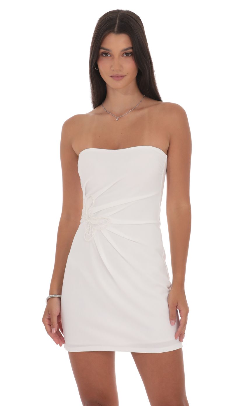 Product image for Pearl Butterfly Strapless Dress in White