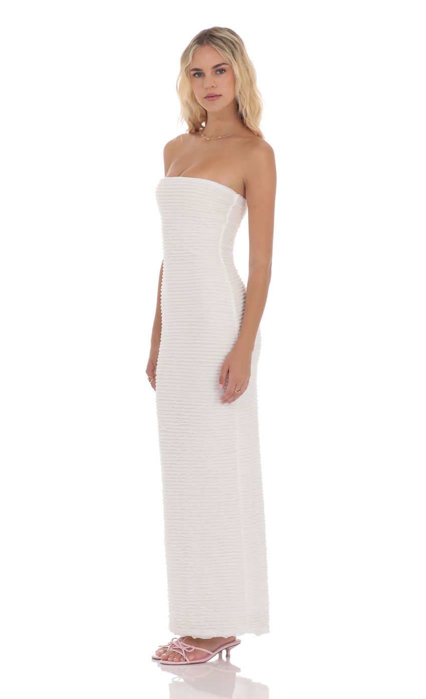Picture Strapless Ruffle Maxi Dress in White. Source: https://media-img.lucyinthesky.com/data/product-media/850xAUTO/670e16db-3f6e-48da-9784-eb42e6d6777b.jpg