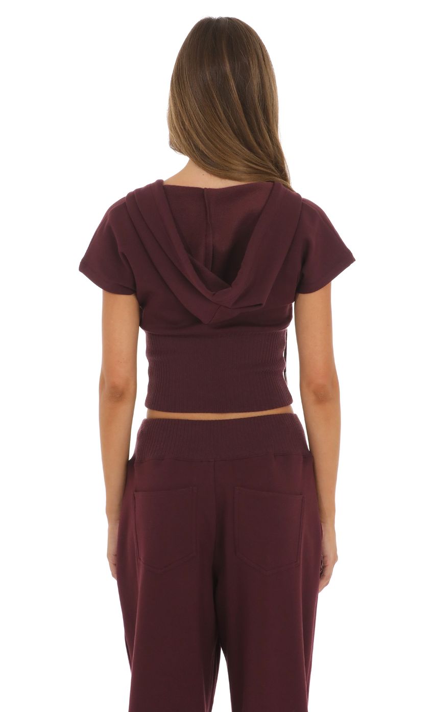 Product image for Hooded Zip-Up Top in Burgundy