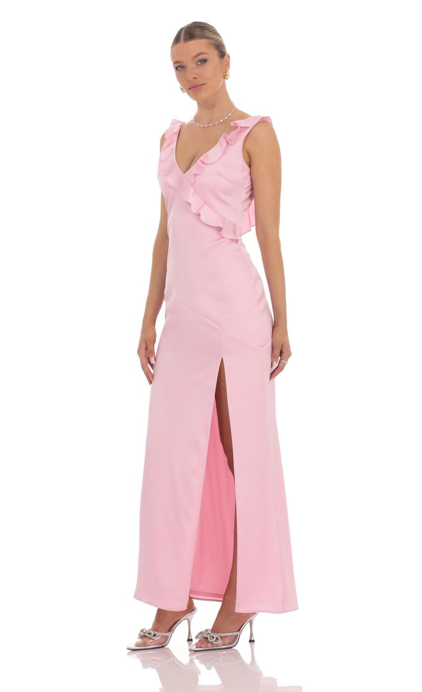 Picture Satin V-Neck Open Back Maxi Dress in Pink. Source: https://media-img.lucyinthesky.com/data/product-media/850xAUTO/678fbc2e-4508-487e-873b-9ec47fd49066.jpg