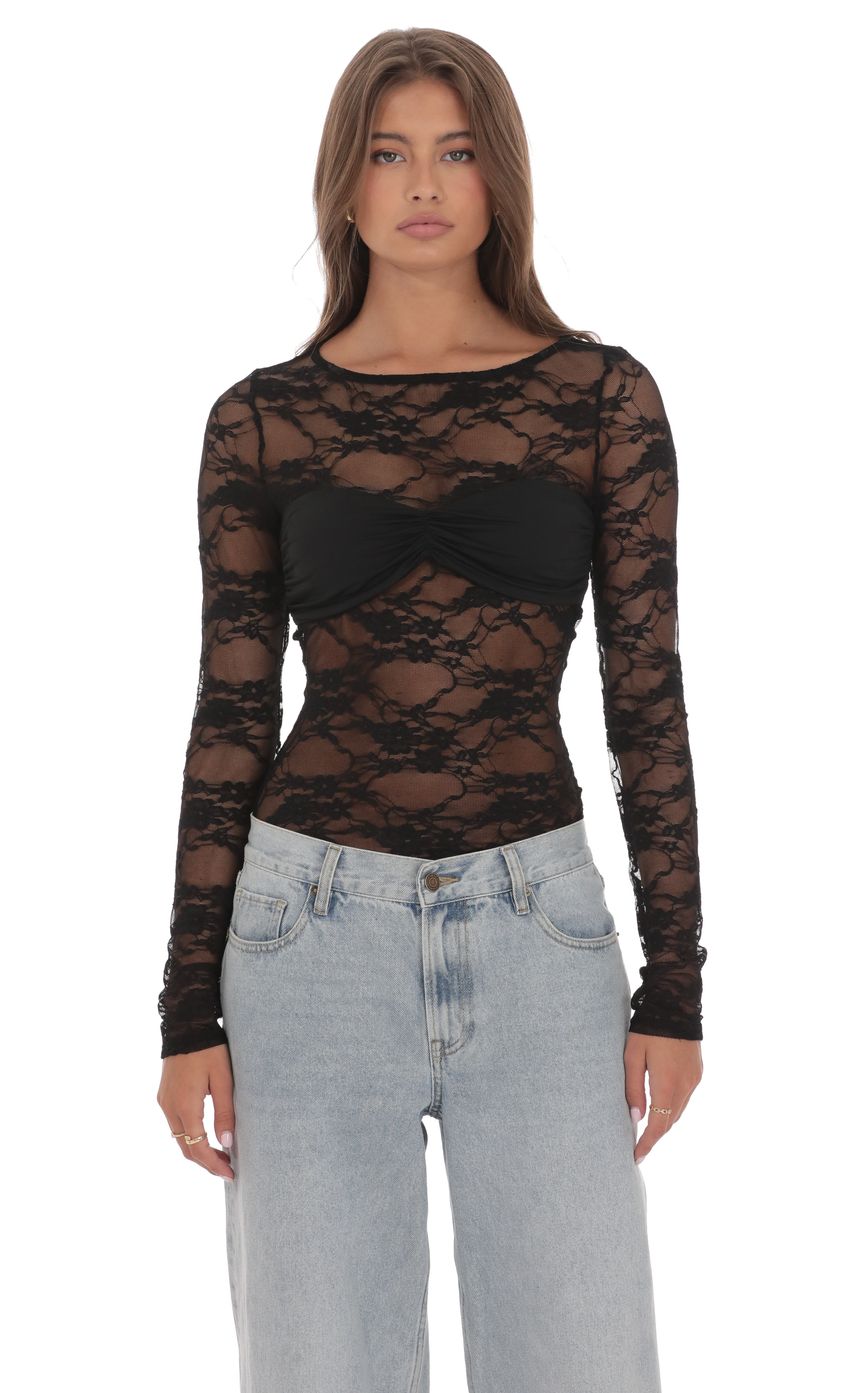 Product image for Sheer Lace Top in Black