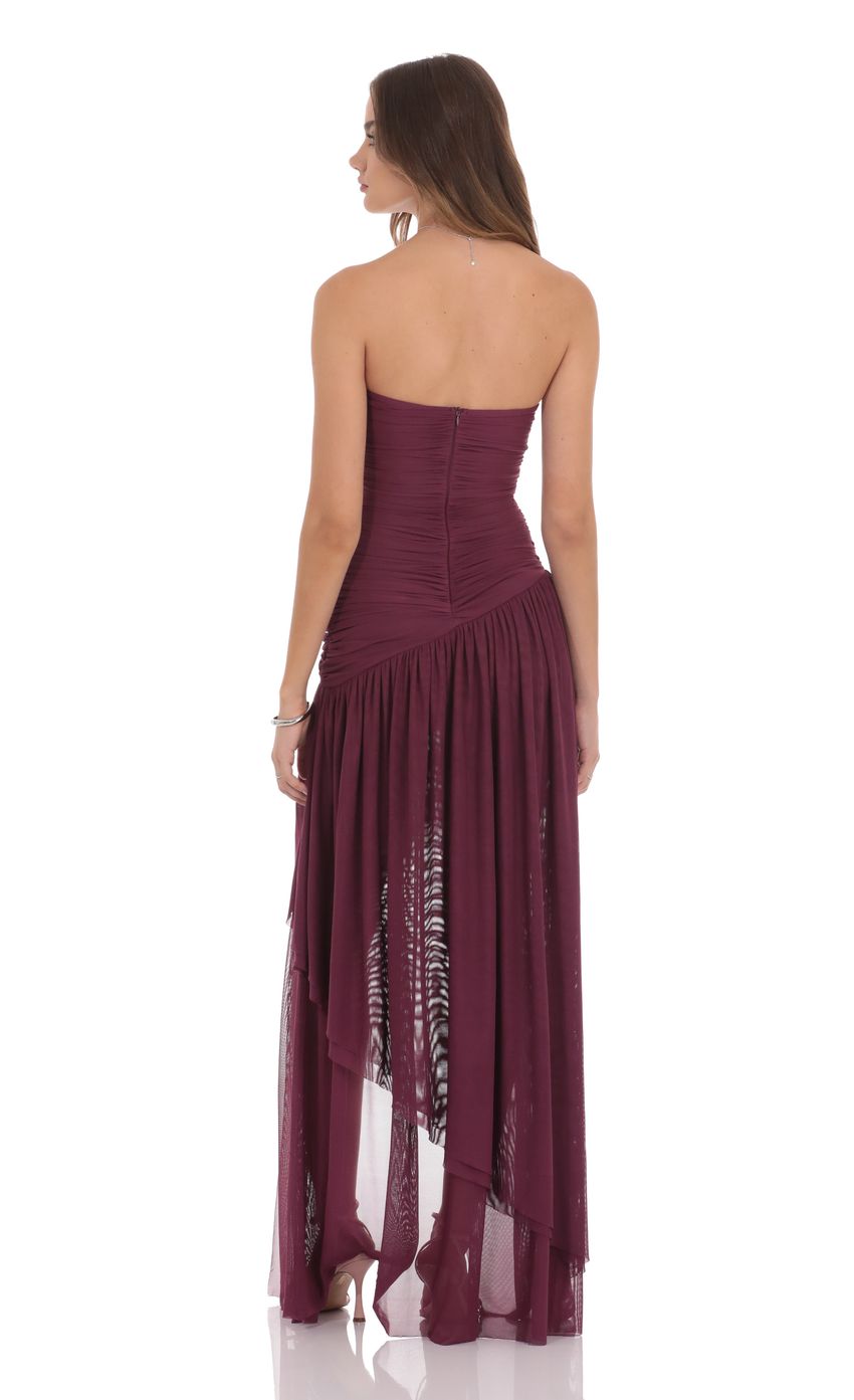 Picture Mesh Asymmetrical High Low Maxi Dress in Plum. Source: https://media-img.lucyinthesky.com/data/product-media/850xAUTO/68350679-8a6f-4b4e-9355-693aae01555a.jpg