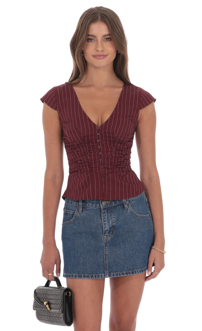 Product image for Striped Fitted Top in Maroon
