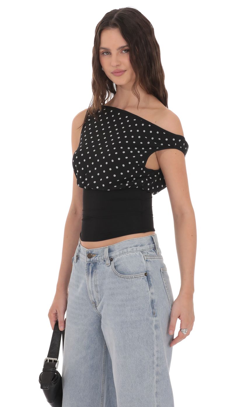 Product image for Polka Dot Boat Neck Top in Black