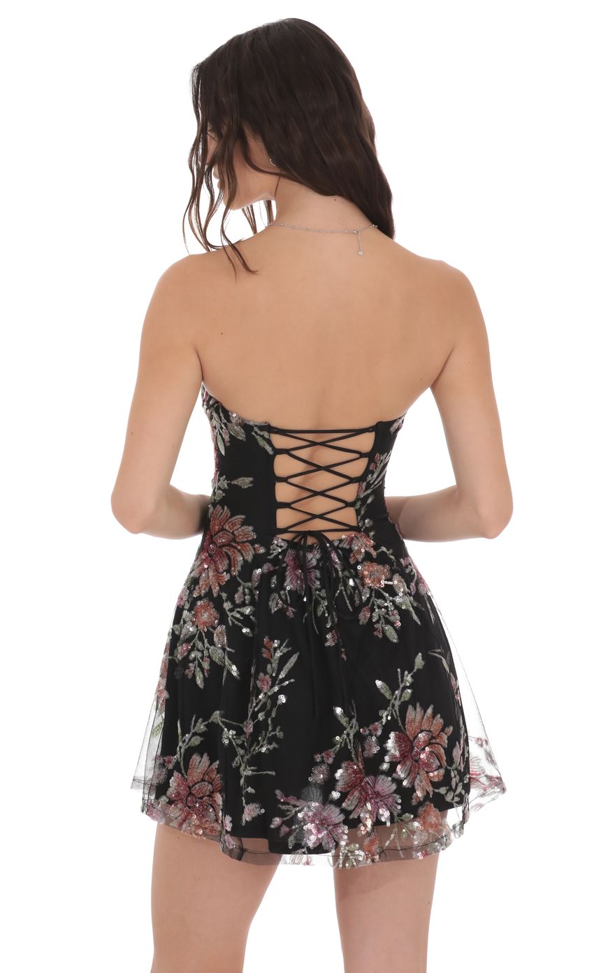 Product image for Sequin Floral Strapless Dress in Black