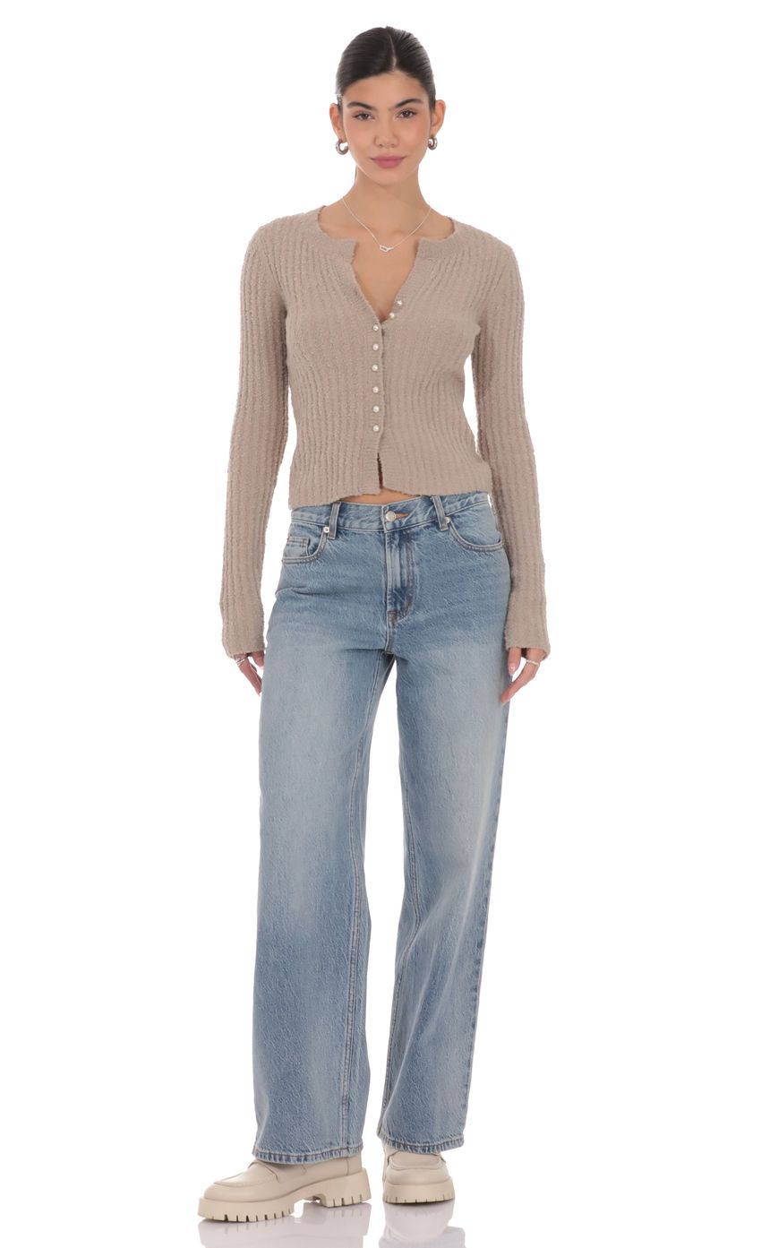 Product image for Ribbed Knit Cardigan in Light Brown