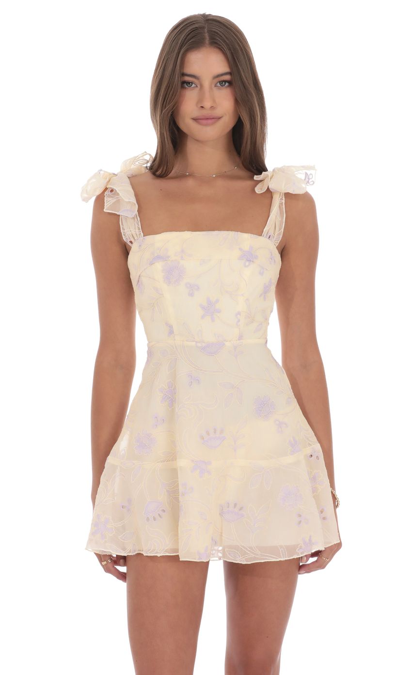 Product image for Embroidered Floral A-line Dress in Cream