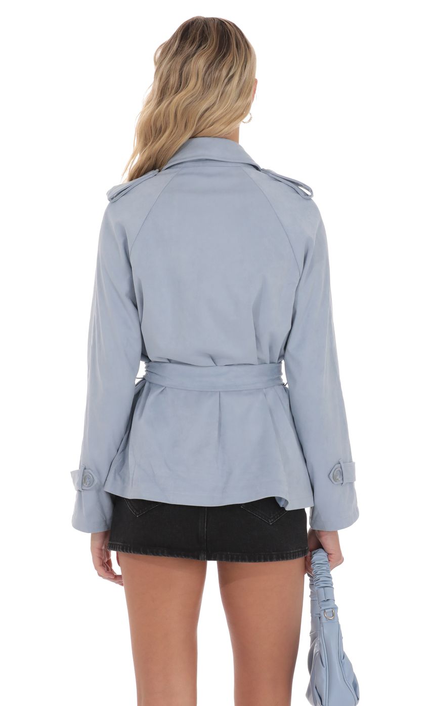 Product image for Suede Double Breasted Trench Coat in Sky Blue