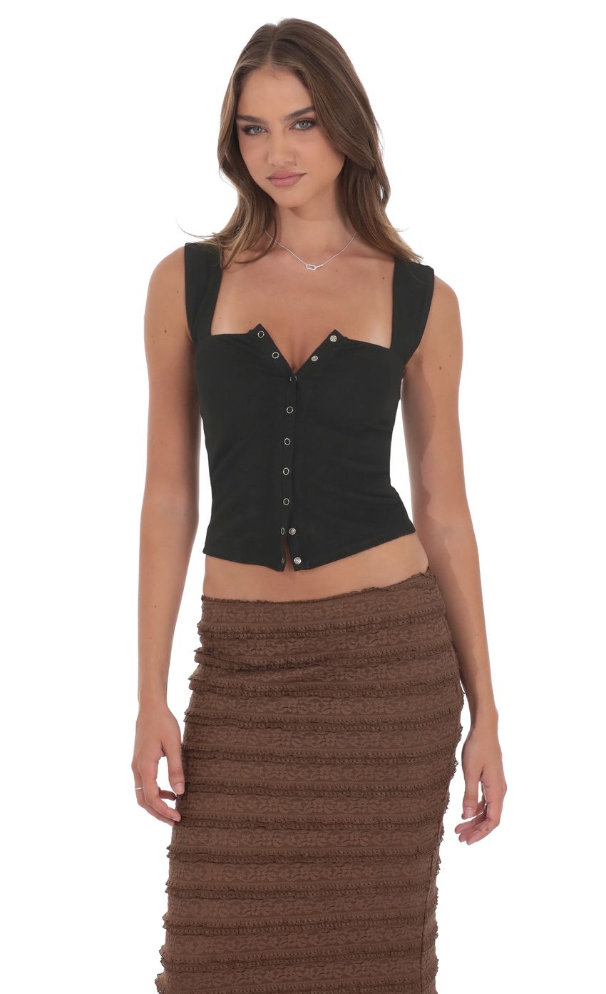 Product image for Ribbed Square Neck Top in Black