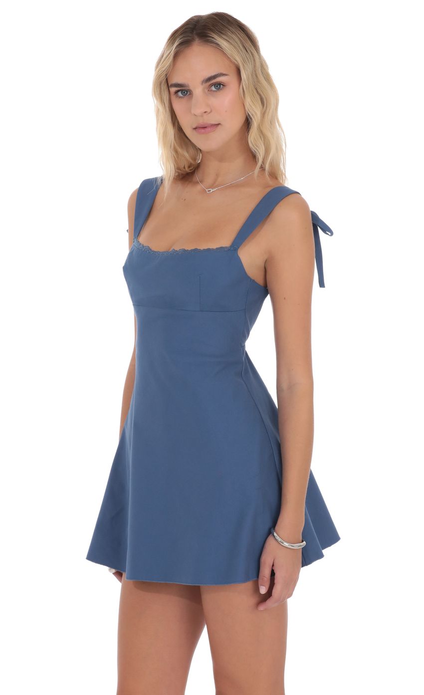 Product image for Lace Trim Open Back Dress in Denim Blue