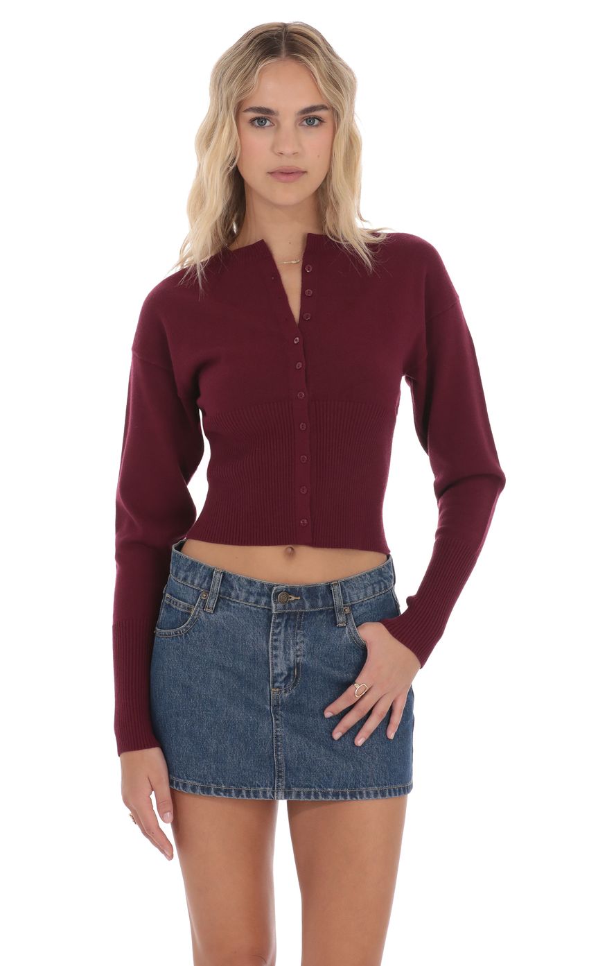 Изображение товара для Приталенный кардиган бордового цвета
