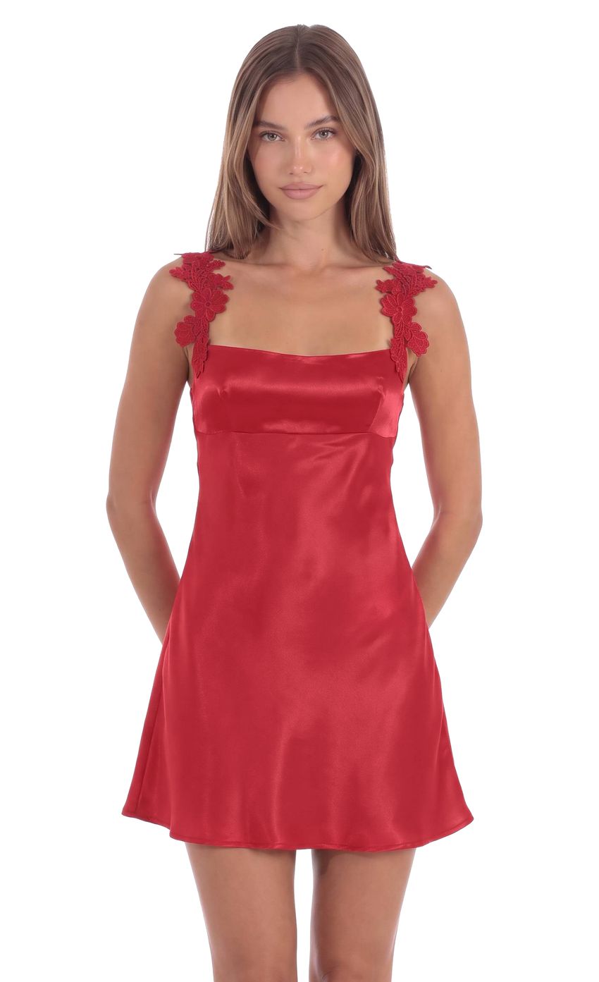 Product image for Floral Appliqué Mini Dress in Red