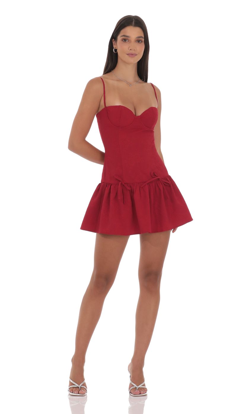 Product image for Jacquard Double Bow Drop Waist Dress in Red