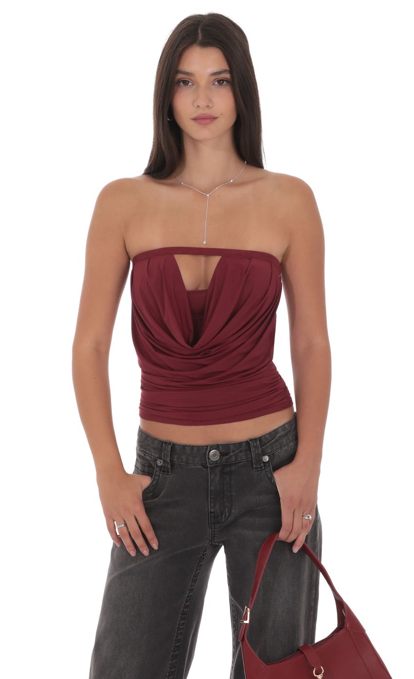 Product image for Draped Cutout Top in Maroon