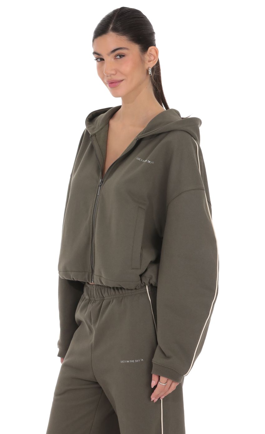 Product image for Cropped Cinch Waist Hoodie in Olive Green