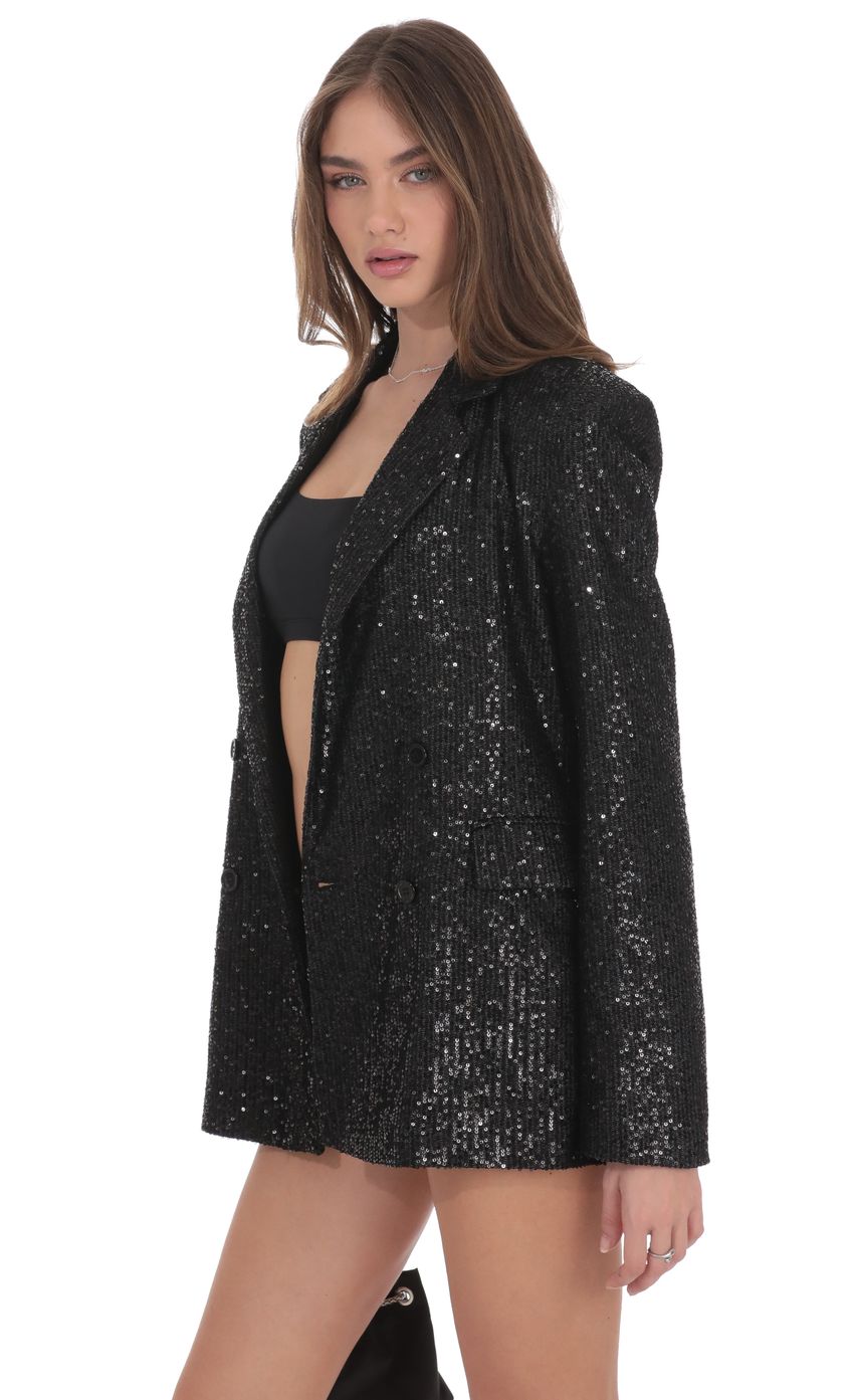 Product image for Double Breasted Sequin Blazer in Black