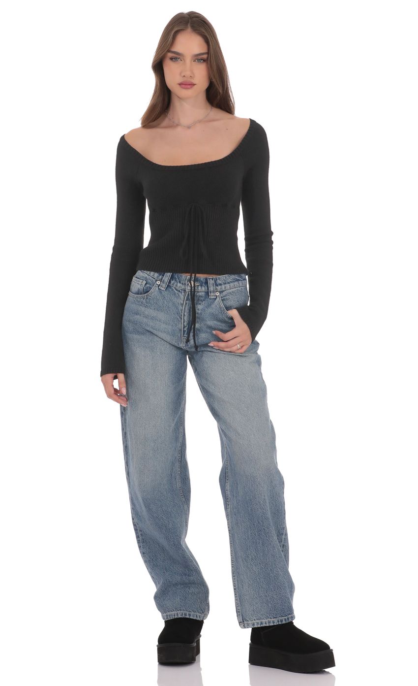 Product image for Knit Cinch Drawstring Top in Black
