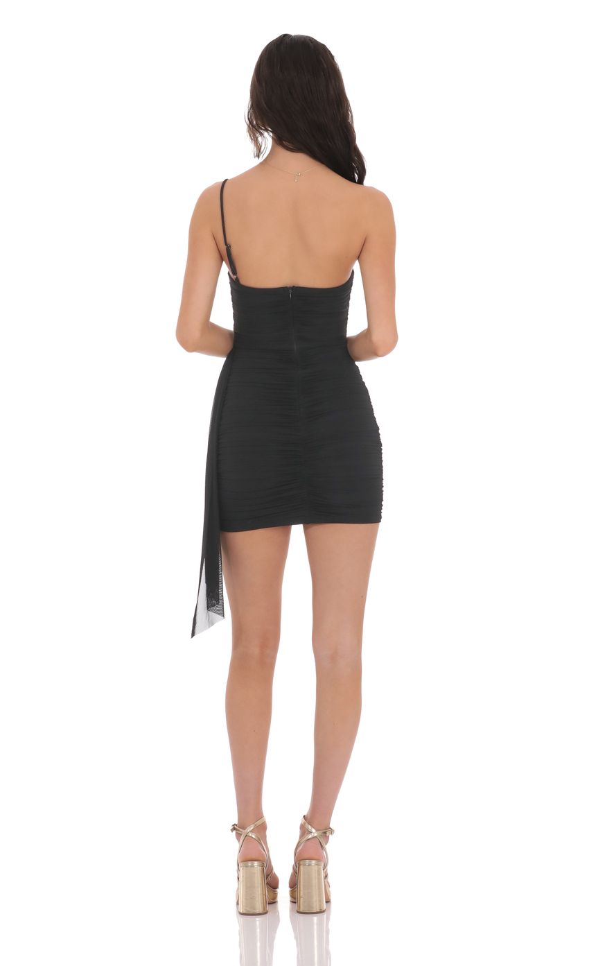 Picture Mesh One Shoulder Tassel Dress in Black. Source: https://media-img.lucyinthesky.com/data/product-media/850xAUTO/6c66ad74-3f91-49fb-a705-f93b9e35f5eb.jpg