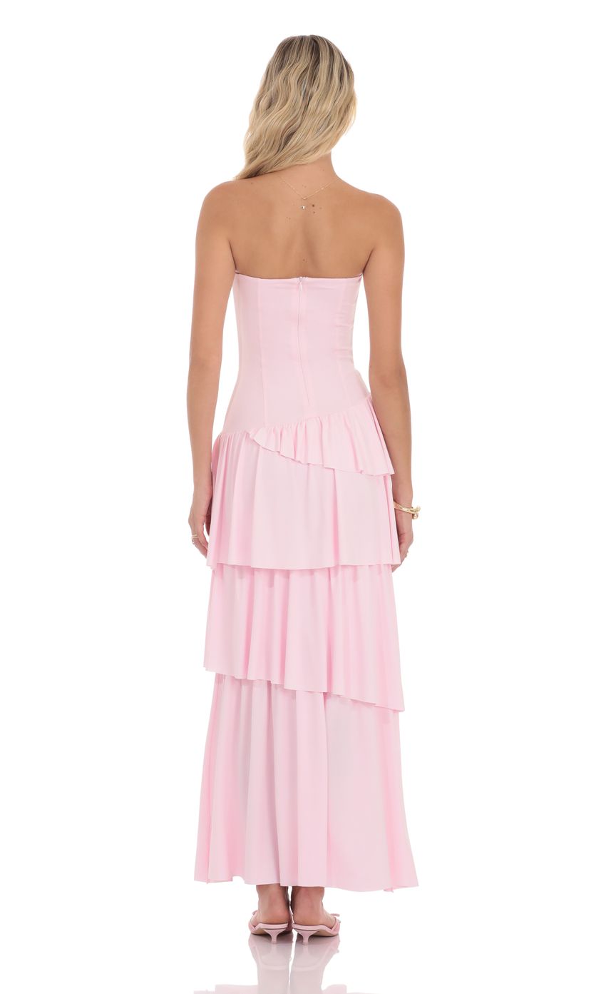 Picture Strapless Asymmetrical Ruffle Maxi Dress in Pink. Source: https://media-img.lucyinthesky.com/data/product-media/850xAUTO/6cd2d14c-f311-4aac-b51e-472ddb196b07.jpg