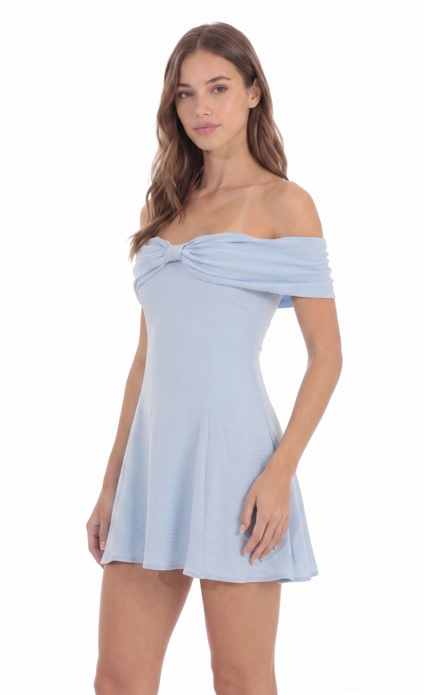 Product image for Front Bow Off Shoulder Dress in Blue