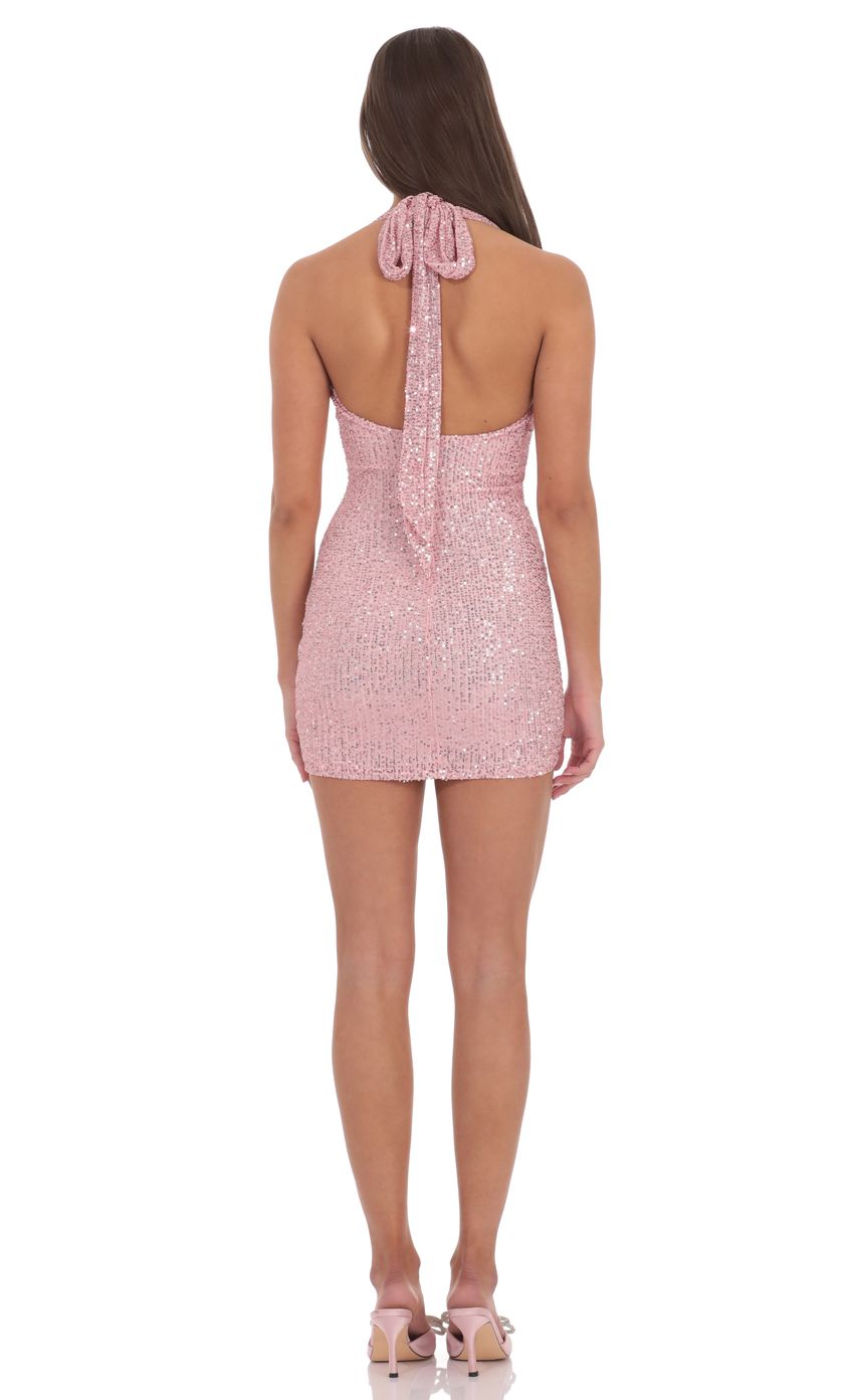 Product image for Sequin Halter Dress in Rose Pink