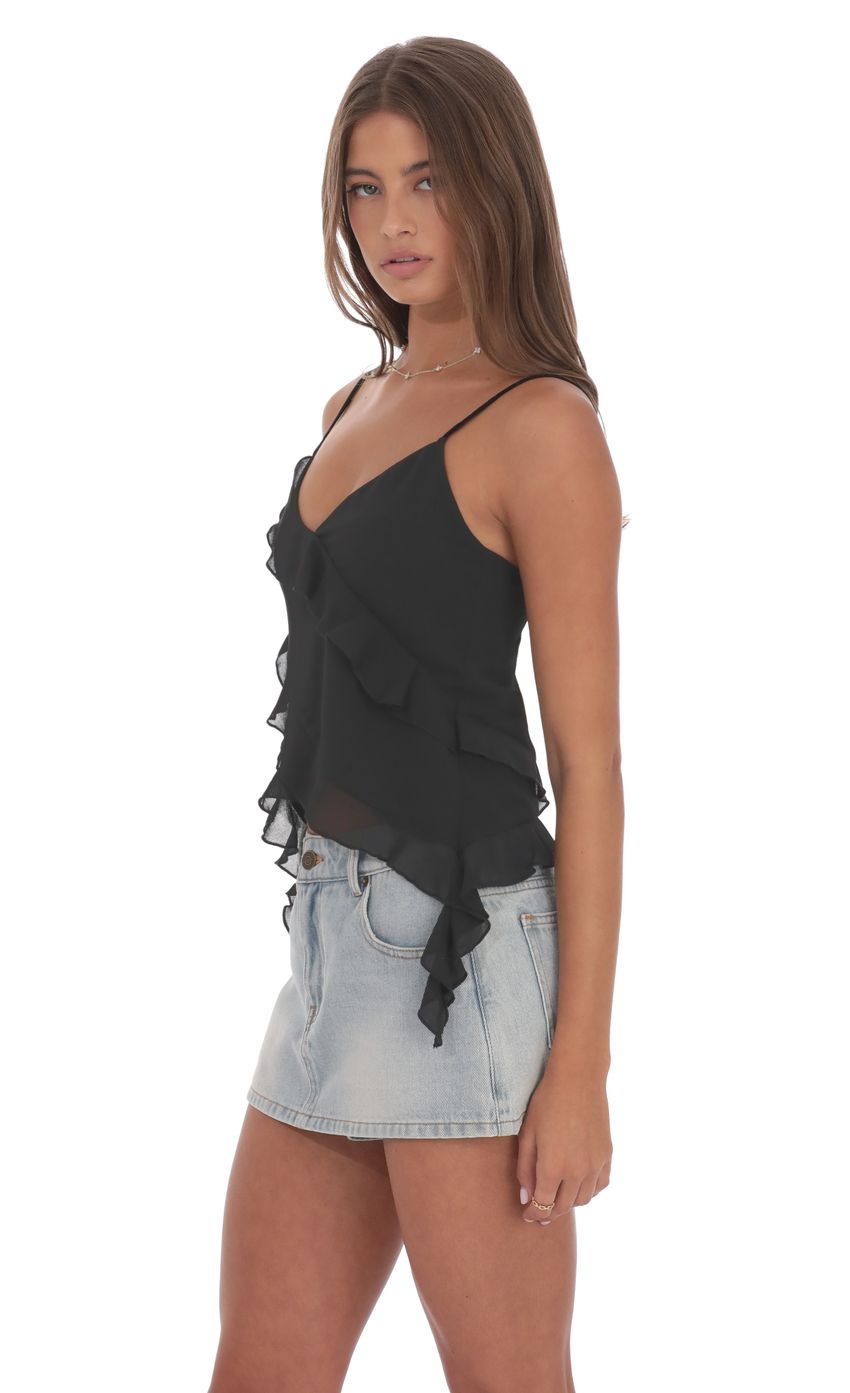 Product image for Ruffle Tassel Top in Black