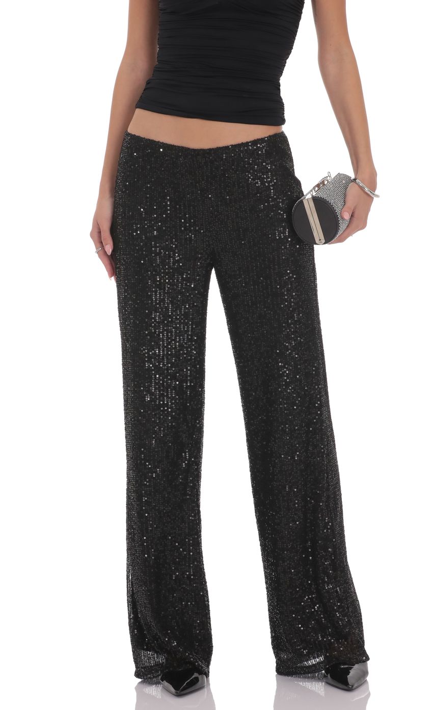 Product image for Straight Sequin Pants in Black